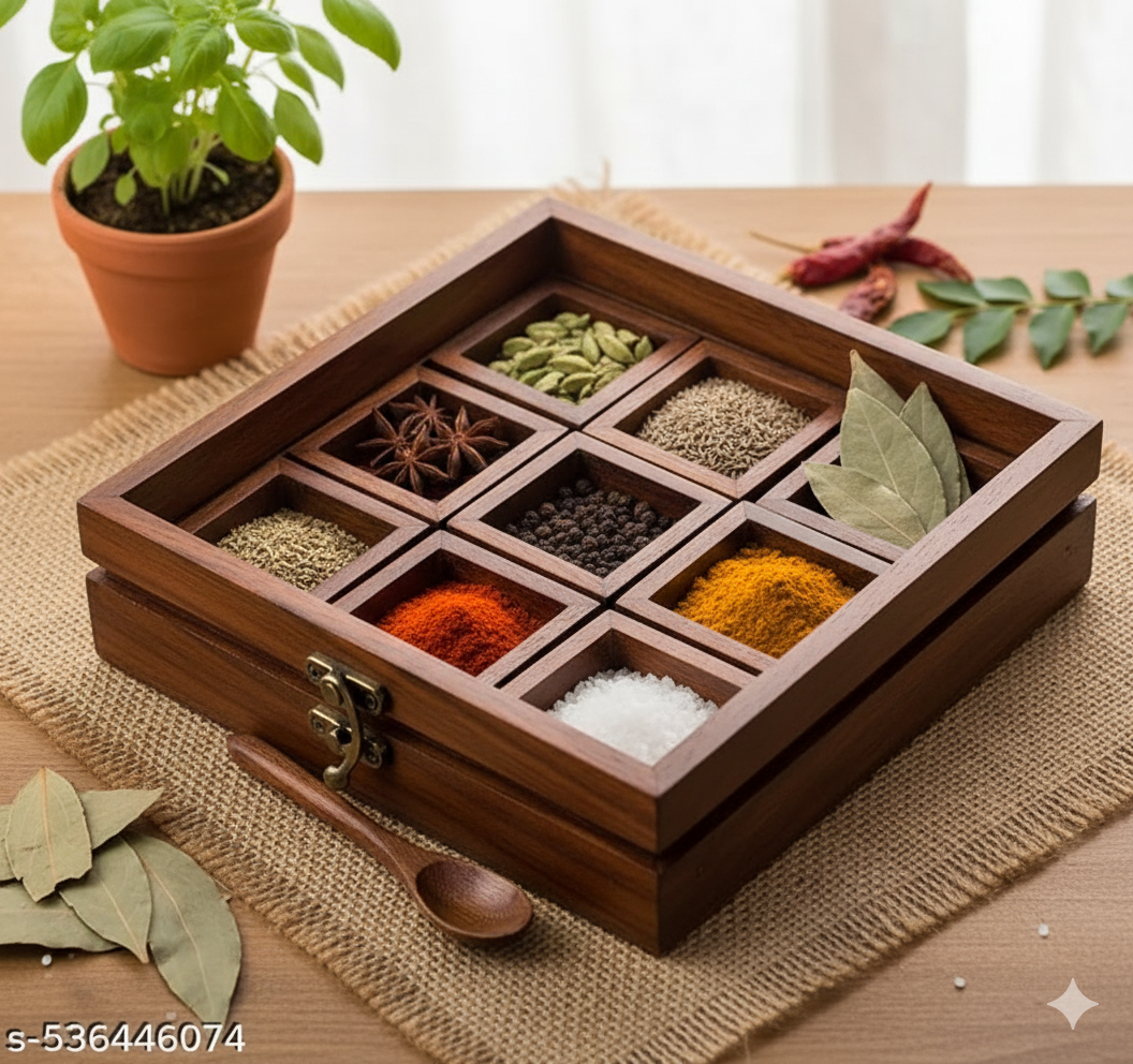 SHEESHAM WOOD 9 CONTAINER SPICE BOX