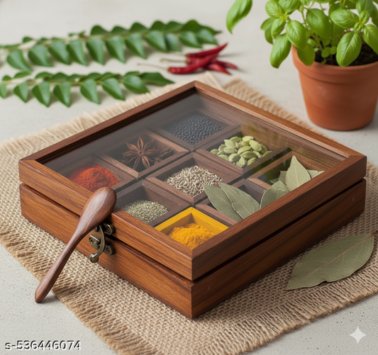 SHEESHAM WOOD 9 CONTAINER SPICE BOX