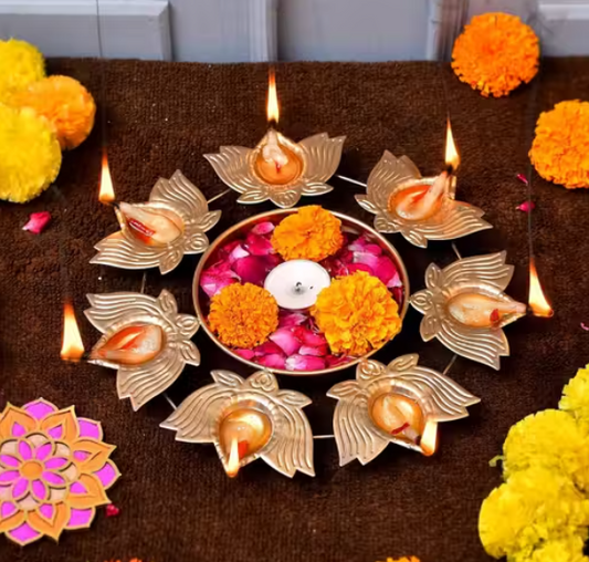 Flower Decorative Lotus Urli Bowl for Home Decor Floating Flowers and Tea Light Candles Home,Office and Table Decor| Diwali Decoration Items for Home (10 Inches, KAMAL)