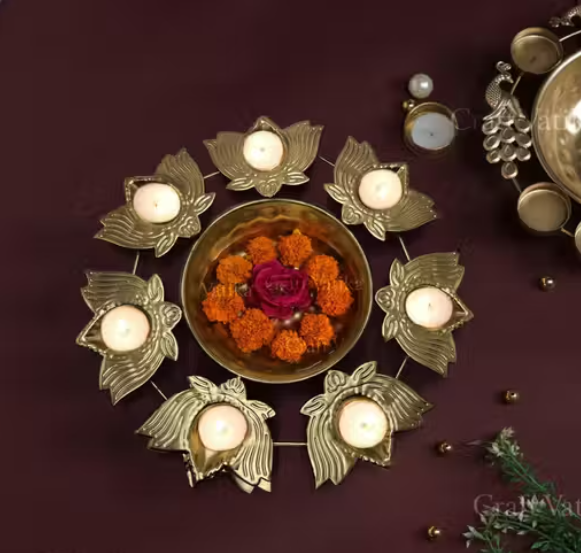 Flower Decorative Lotus Urli Bowl for Home Decor Floating Flowers and Tea Light Candles Home,Office and Table Decor| Diwali Decoration Items for Home (10 Inches, KAMAL)